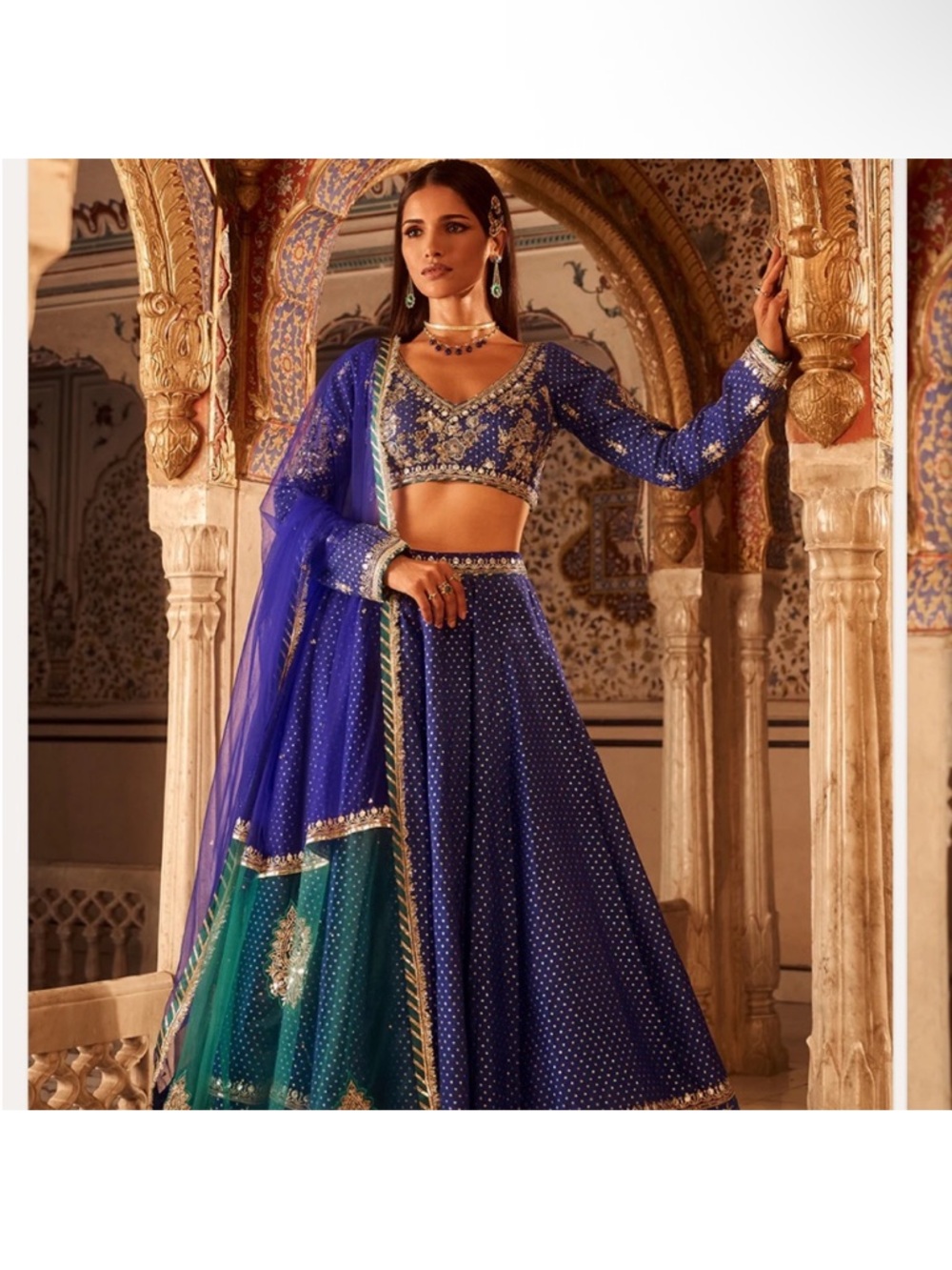Royal Blue Embellished Lehenga Set with Teal Accents